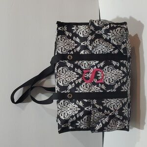 Damask Canvas Utility Tote With Zipper Monogrammed S in PINK